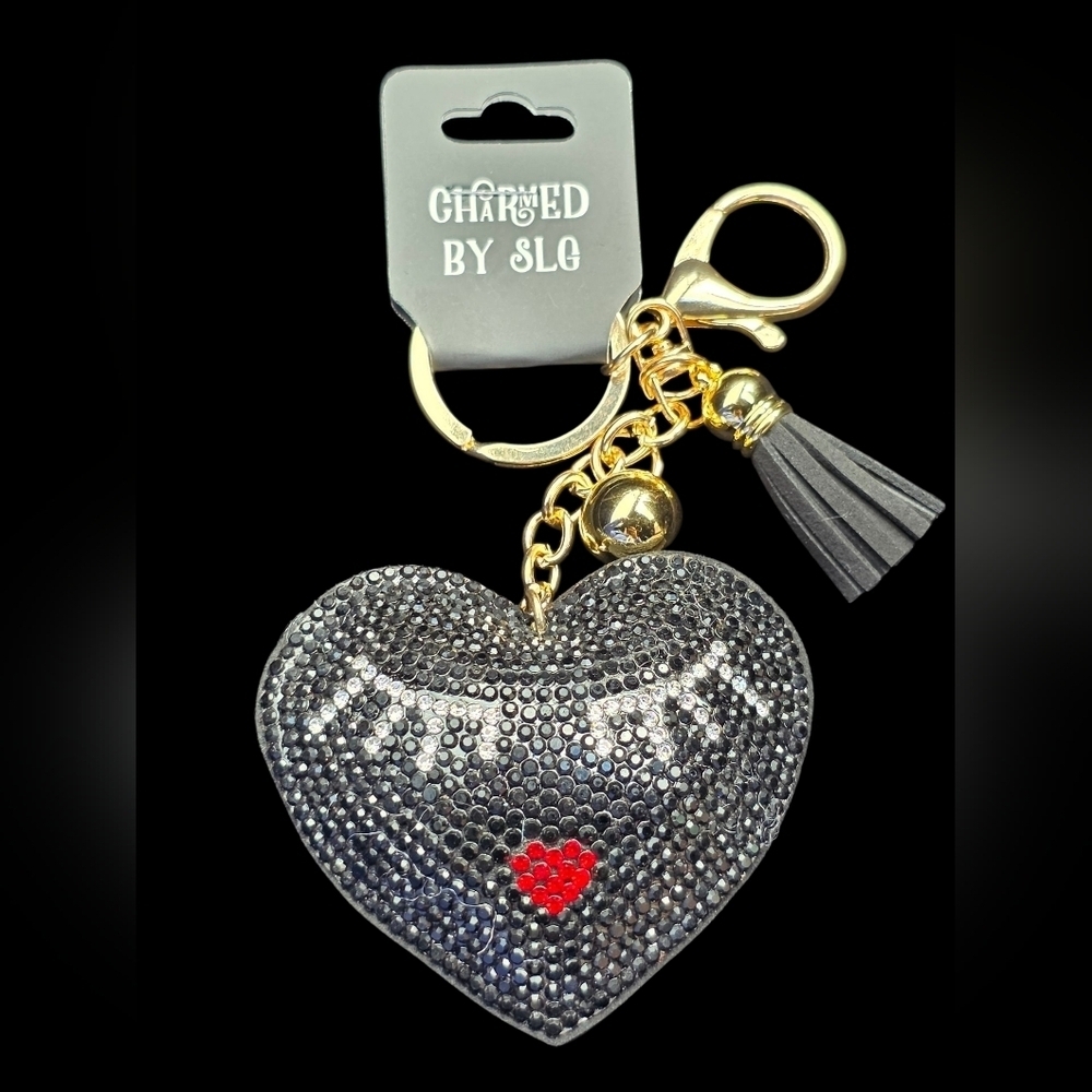 Black & Silver Rhinestone Heart Keychain Bag Charm – Glam Bling Accessory
